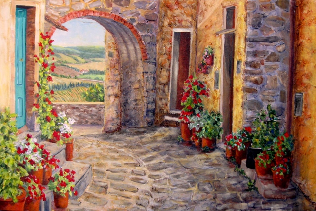 Elaine Tweedy - Cobblestones of Cortona, Tuscany (Not for Sale)