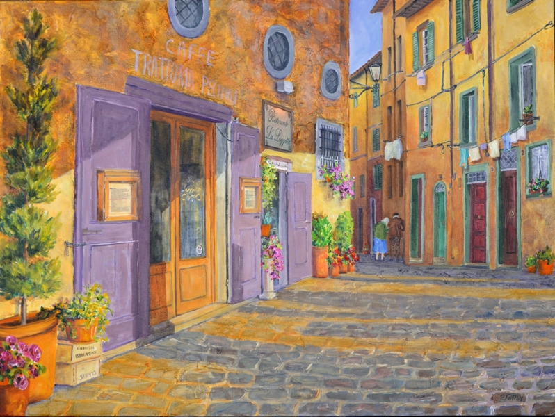 Elaine Tweedy - Evening Shadows in the Piazza, Cortona (SOLD)
