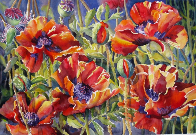 Elaine Tweedy - Five Oriental Poppies (SOLD)