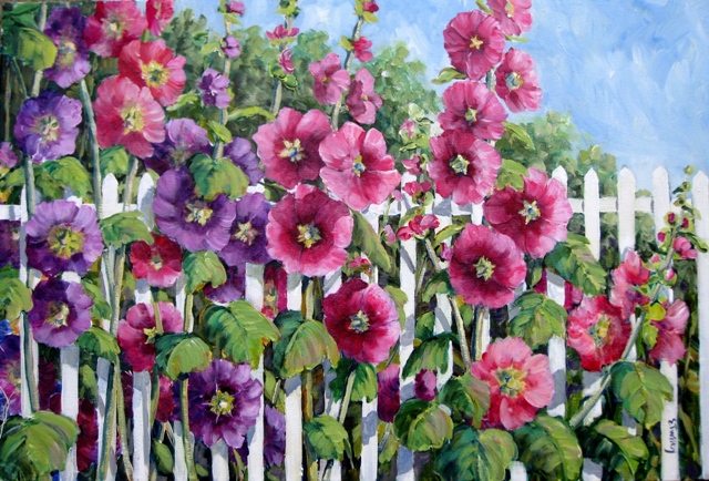 Elaine Tweedy - Hollyhock and Fence 