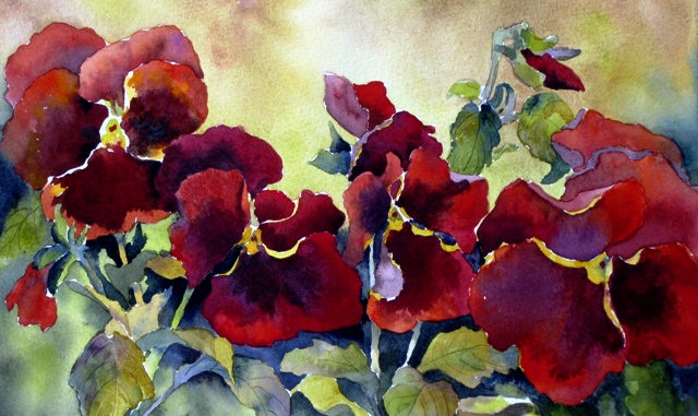 Elaine Tweedy - Red with Blotch Pansies (SOLD)